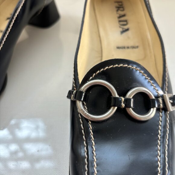 Prada Square Toe Loafer; Chunky Kitten Heel - Vintage - Picture 6 of 7